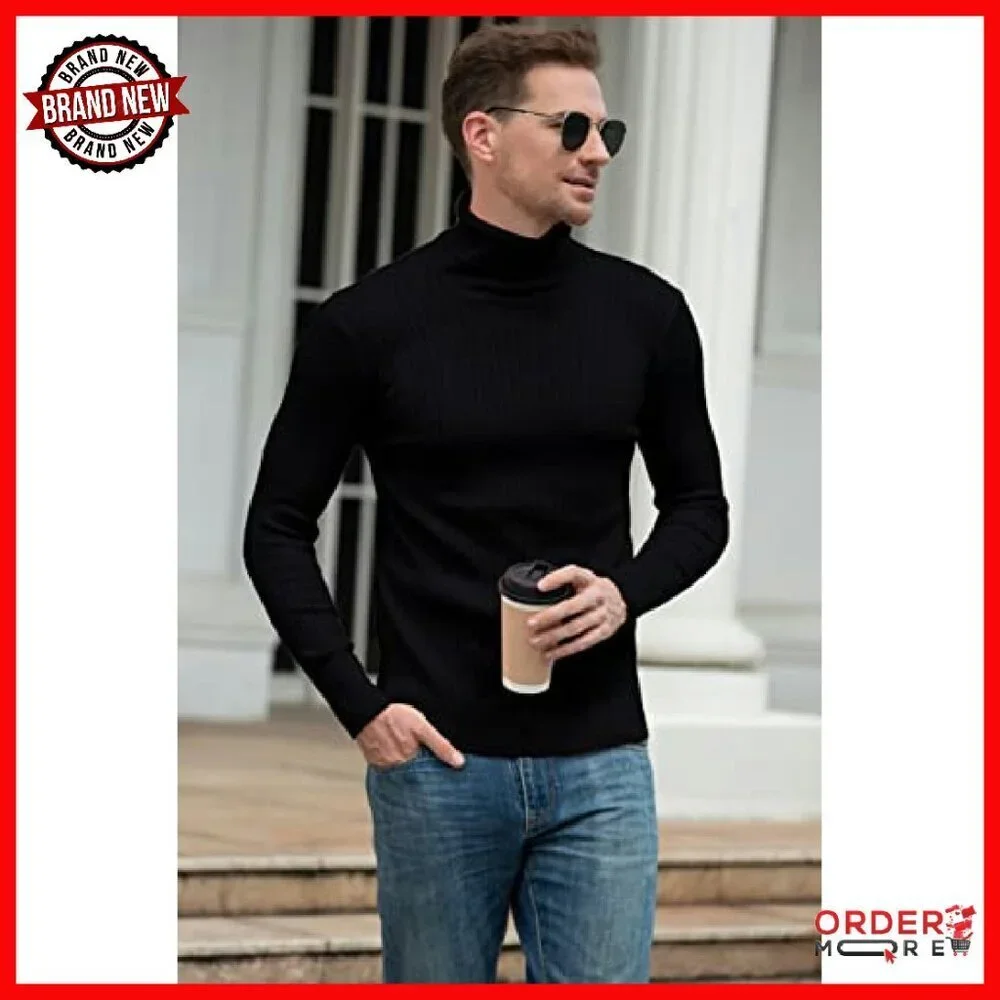 Men's Slim Fit Turtleneck Pullover Sweater 95% Polyester 5% Cotton